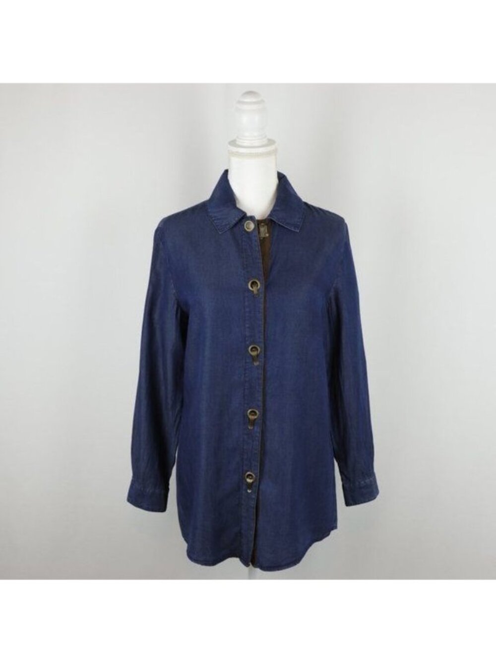 Soft Surroundings Women's Women's XS Blue Chambray Long Sleeve Button Up Shirt